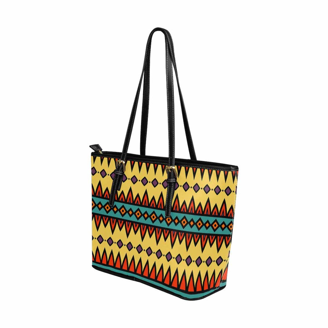 Large Leather Tote Shoulder Bag - Bohemian Multicolor Illustration - Bags