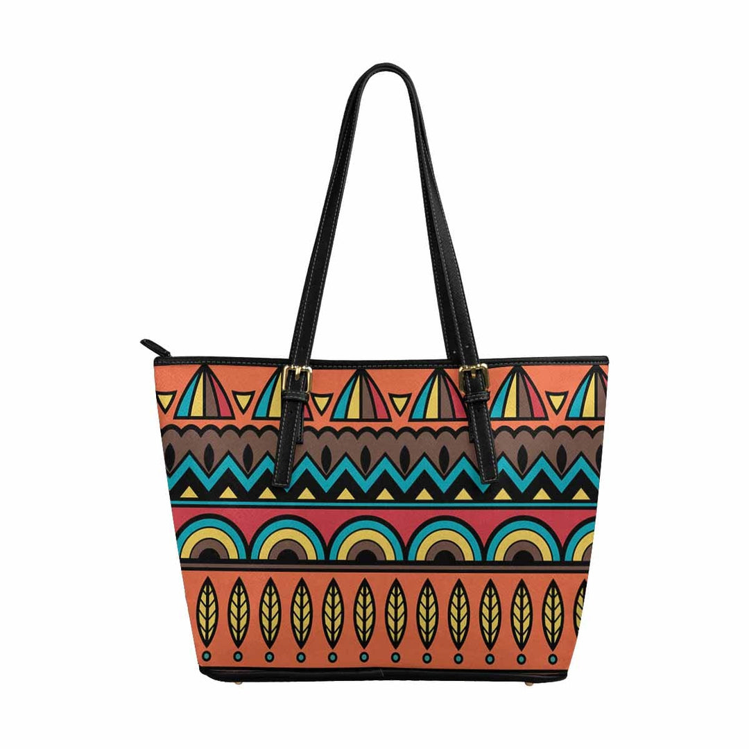 Large Leather Tote Shoulder Bag - Bohemian Multicolor Illustration - Bags