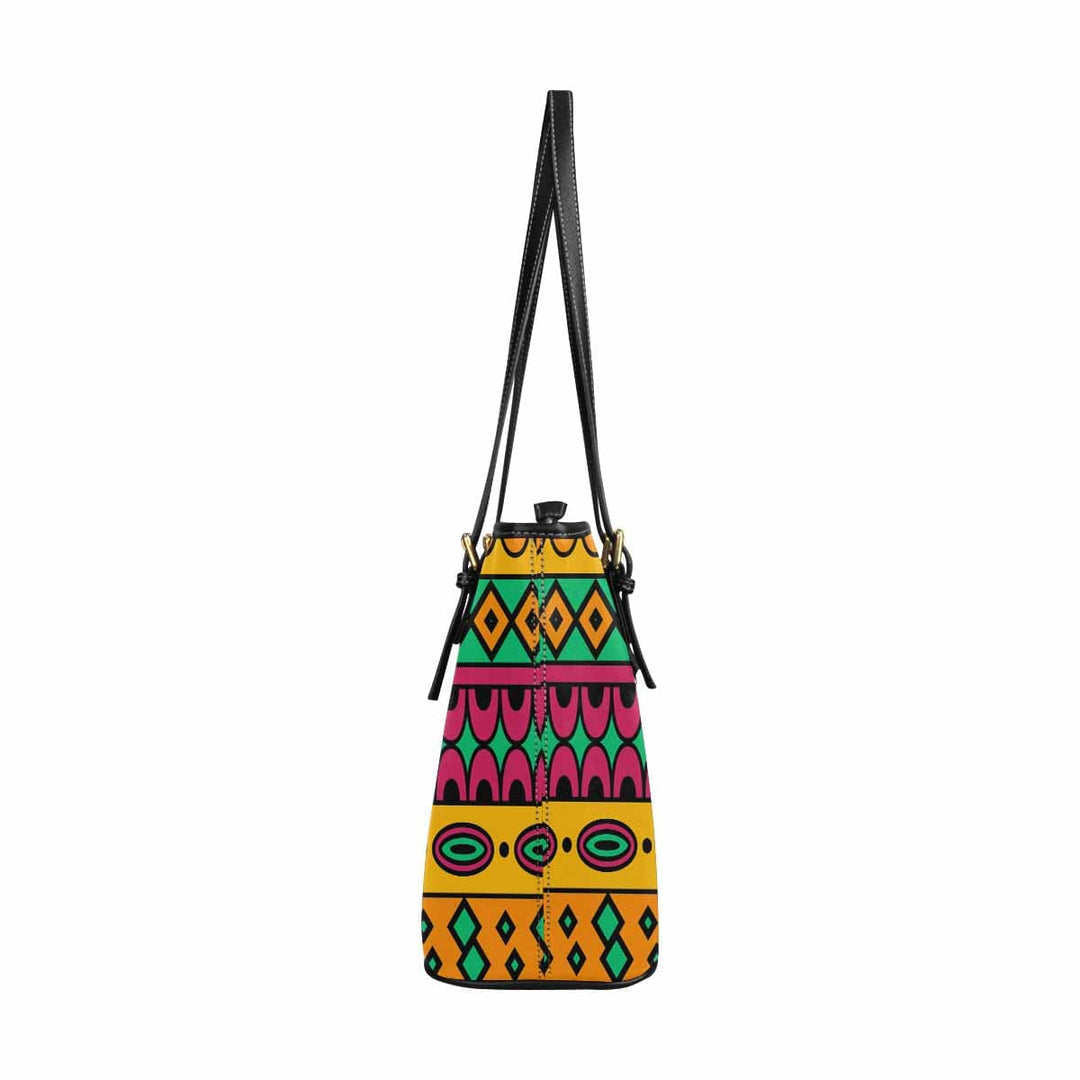 Large Leather Tote Shoulder Bag - Bohemian Multicolor Illustration - Bags