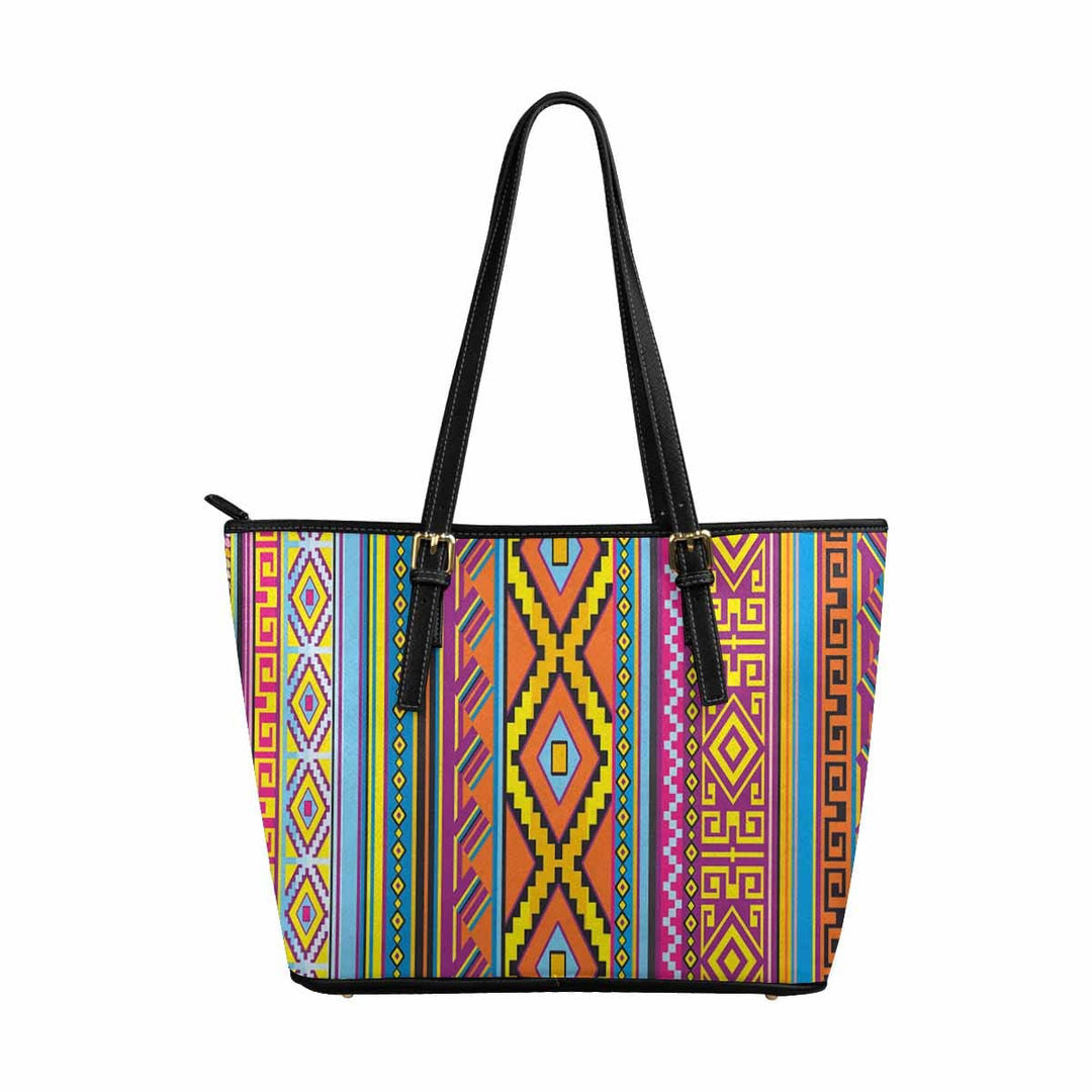 Large Leather Tote Shoulder Bag - Bohemian Pattern Illustration - Bags