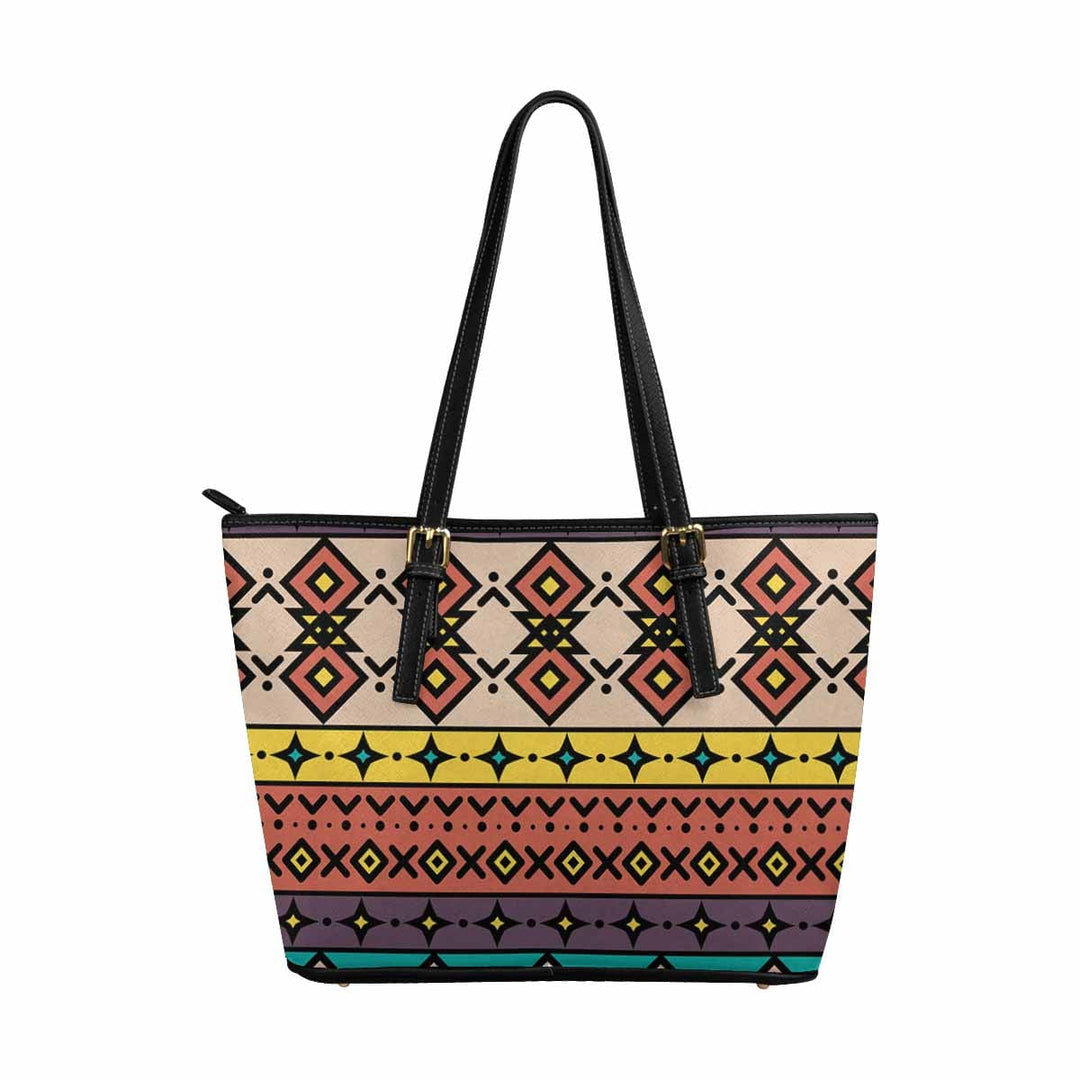 Large Leather Tote Shoulder Bag - Bohemian Multicolor Illustration - Bags