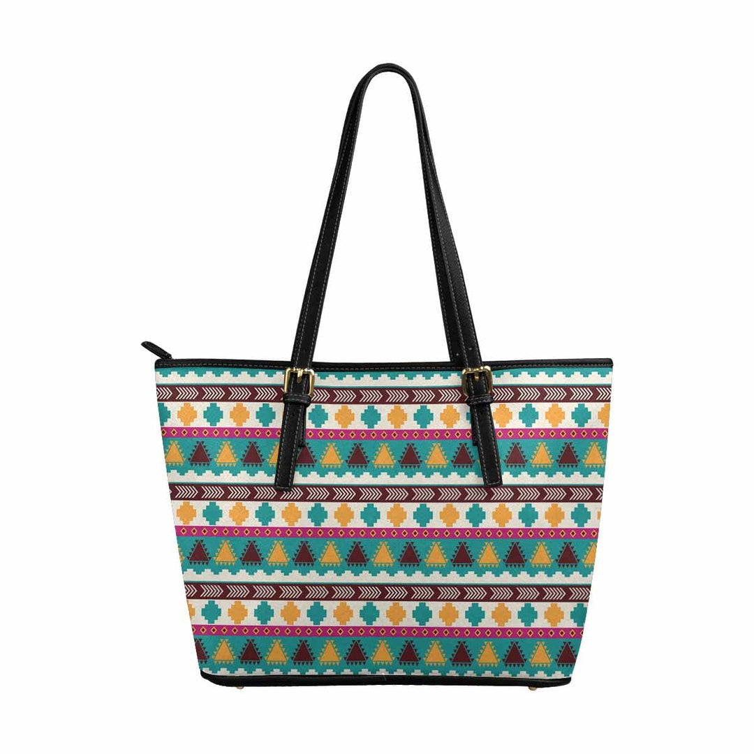 Large Leather Tote Shoulder Bag - Bohemian Multicolor Illustration - Bags