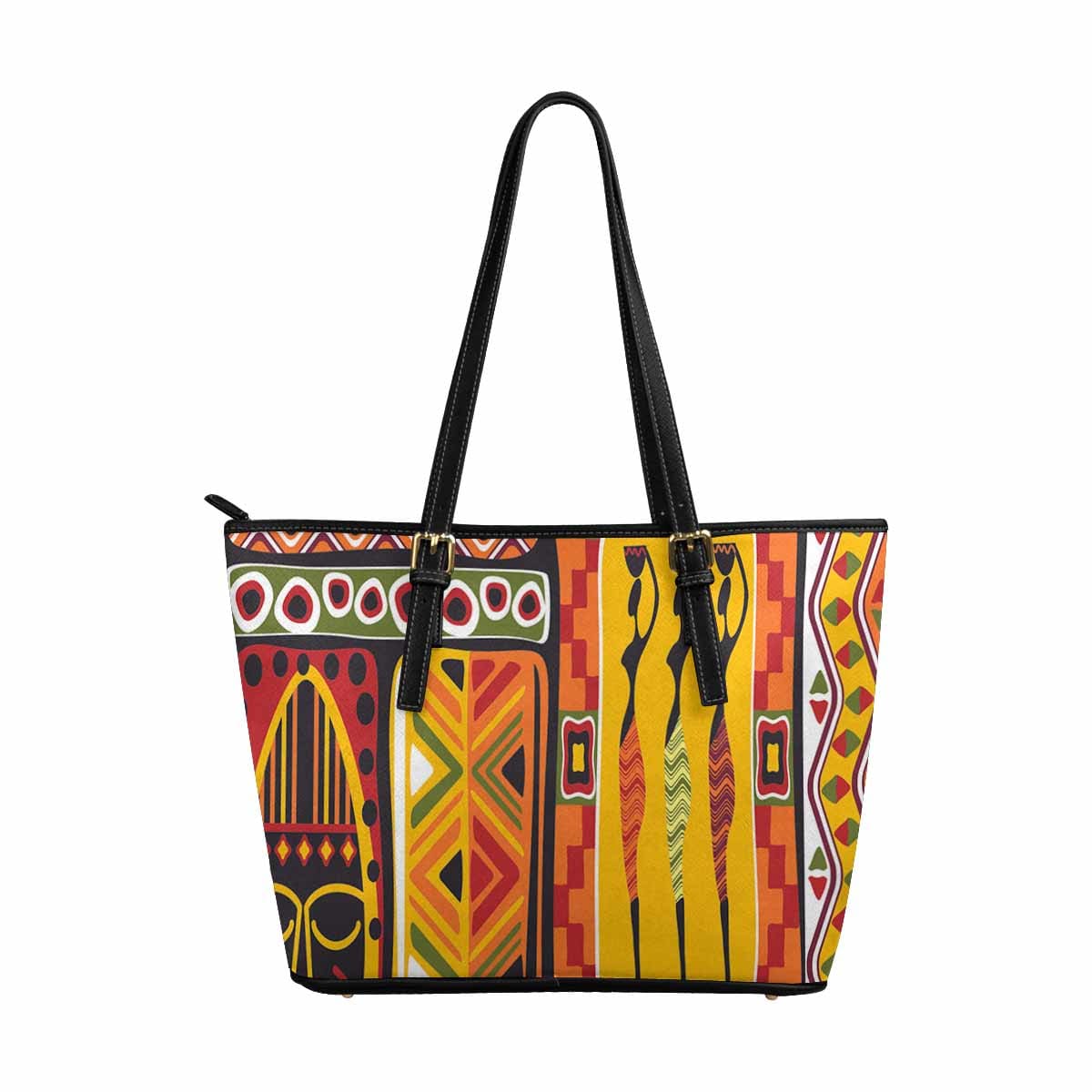 Large Leather Tote Shoulder Bag - Bohemian Pattern Illustration - Bags