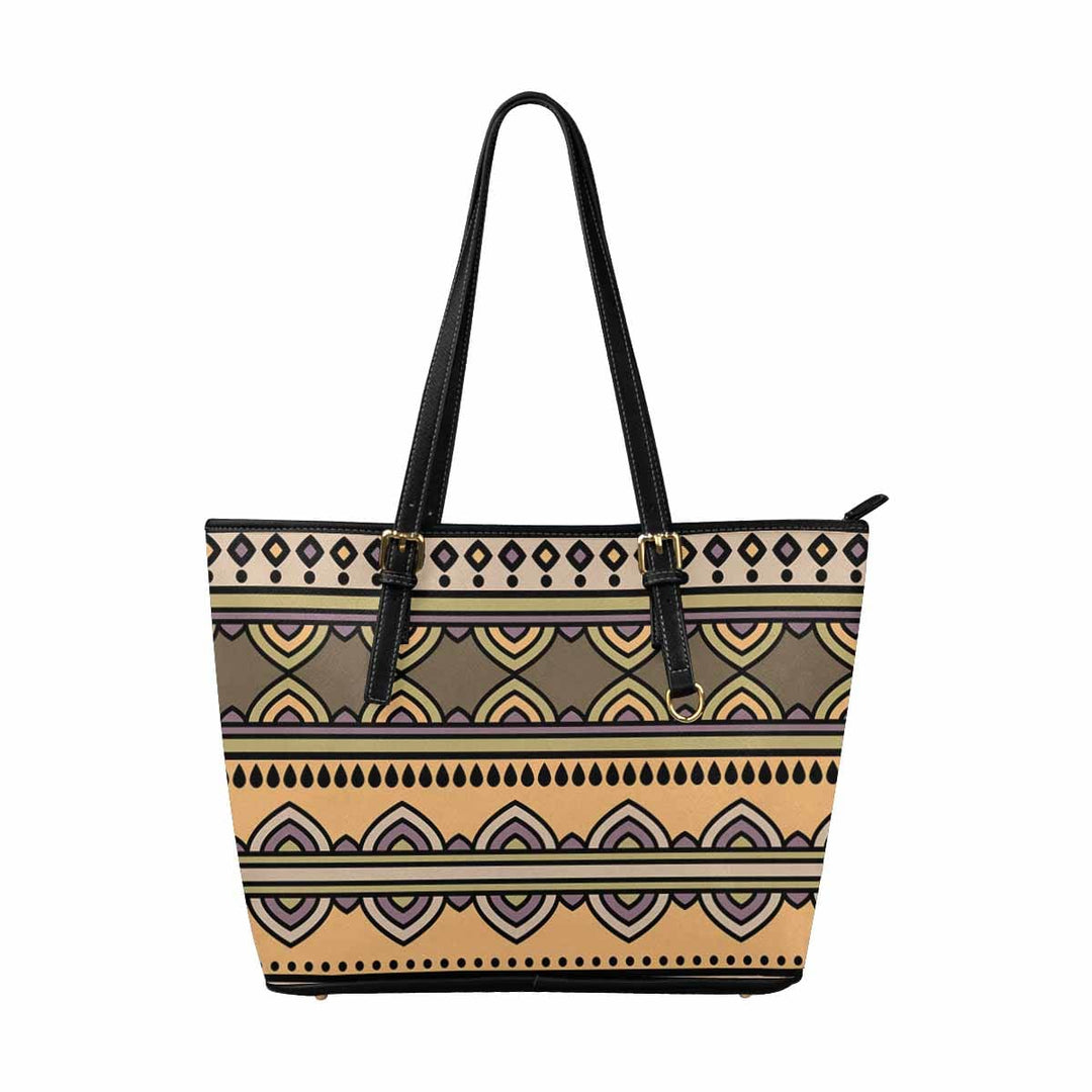 Large Leather Tote Shoulder Bag - Bohemian Multicolor Illustration - Bags