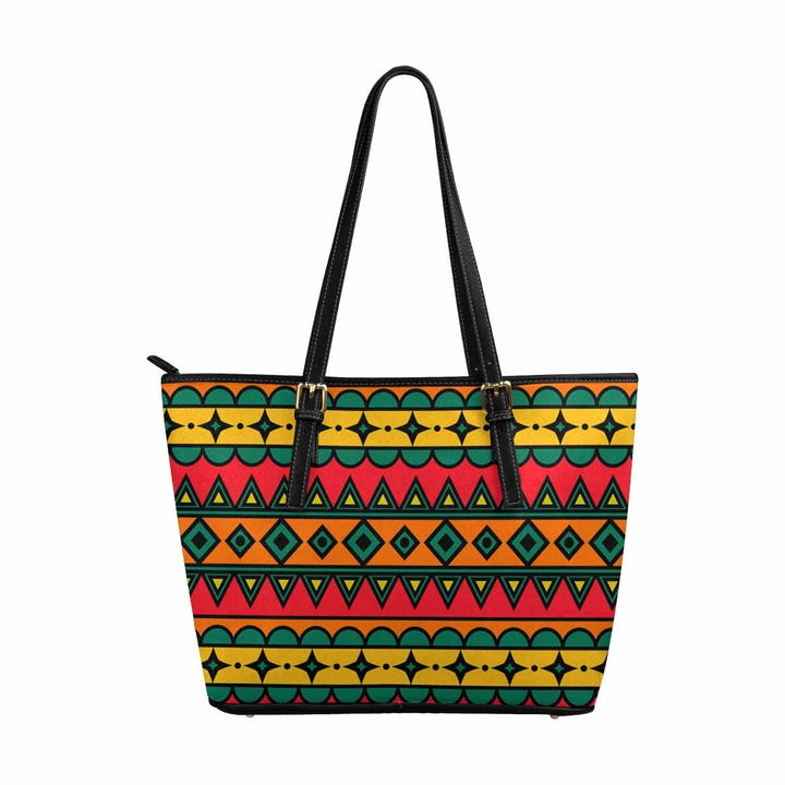 Large Leather Tote Shoulder Bag - Bohemian Multicolor Illustration - Bags