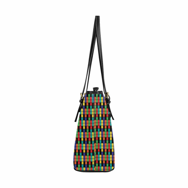 Large Leather Tote Shoulder Bag - Bohemian Multicolor Illustration - Bags