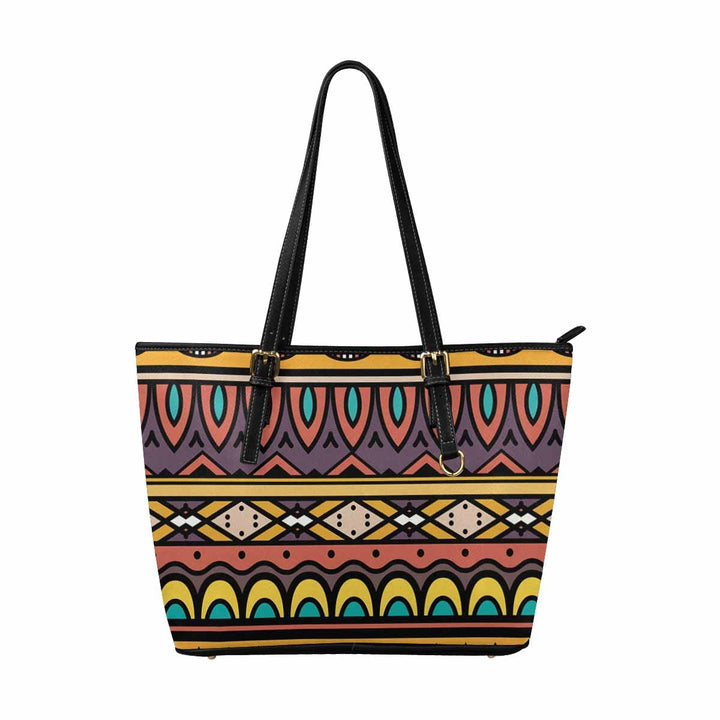 Large Leather Tote Shoulder Bag - Bohemian Multicolor Illustration - Bags