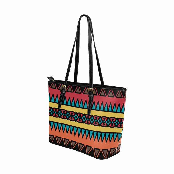 Large Leather Tote Shoulder Bag - Bohemian Multicolor Illustration - Bags