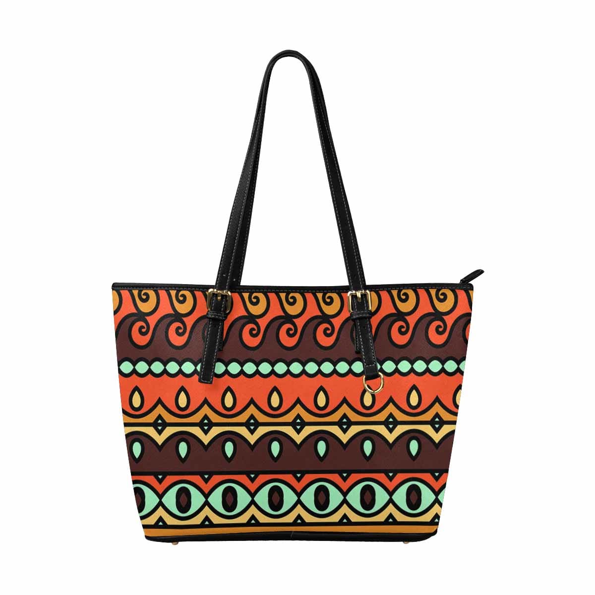 Large Leather Tote Shoulder Bag - Bohemian Multicolor Illustration - Bags