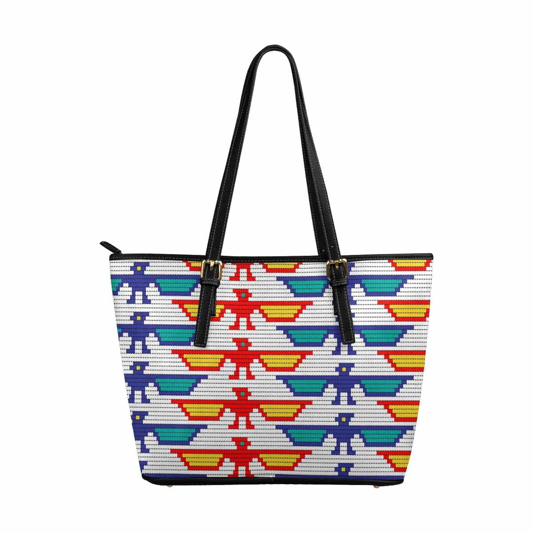 Large Leather Tote Shoulder Bag - Bohemian Multicolor Illustration - Bags