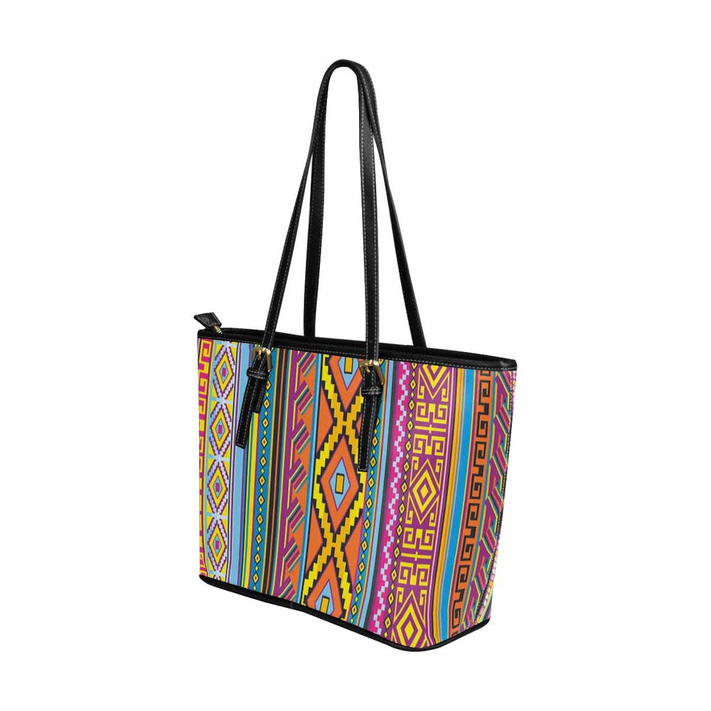 Large Leather Tote Shoulder Bag - Bohemian Pattern Illustration - Bags