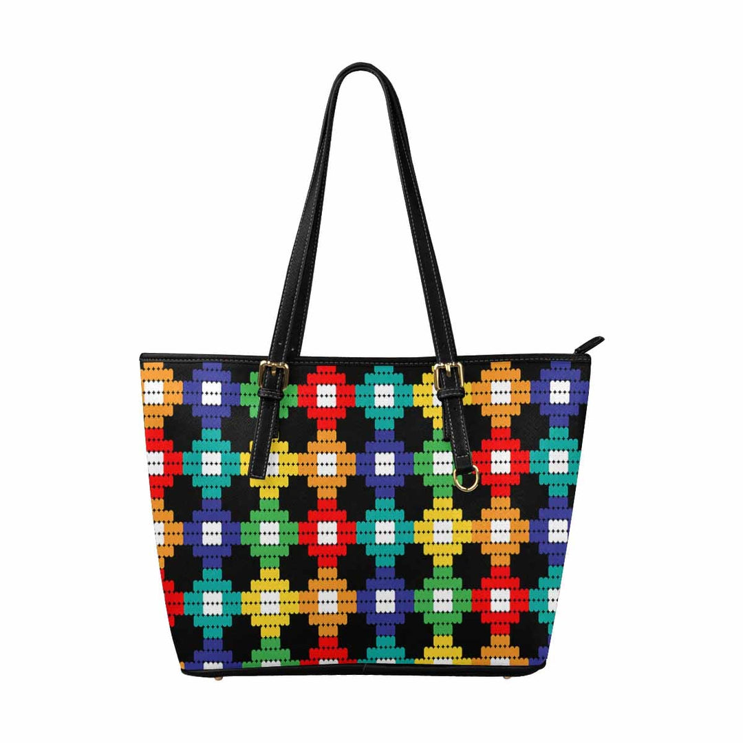 Large Leather Tote Shoulder Bag - Bohemian Multicolor Illustration - Bags