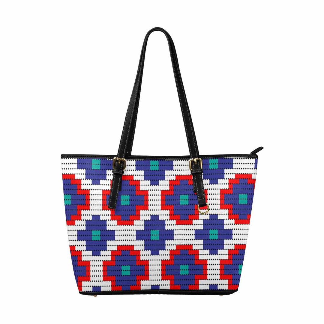 Large Leather Tote Shoulder Bag - Bohemian Multicolor Illustration - Bags