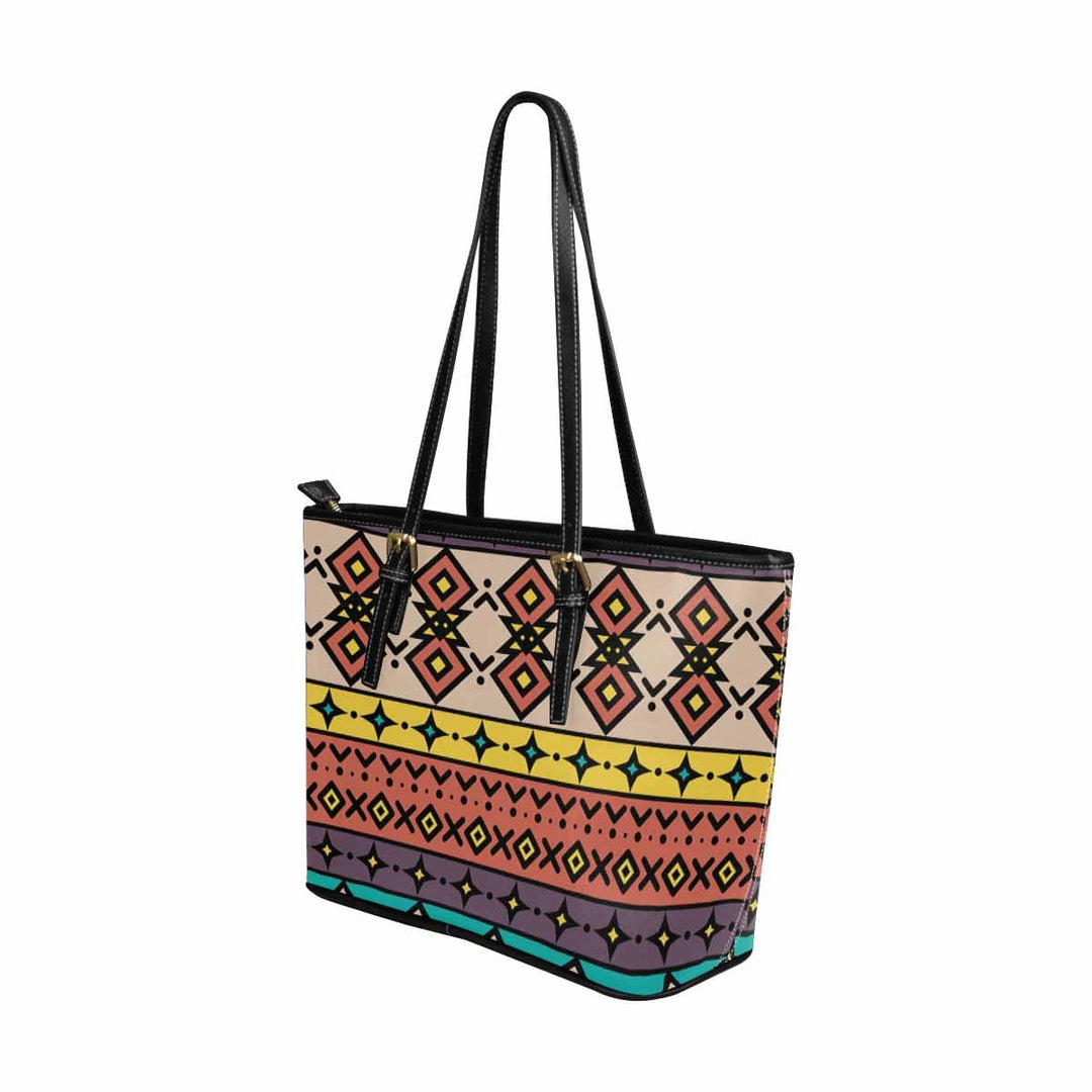 Large Leather Tote Shoulder Bag - Bohemian Multicolor Illustration - Bags