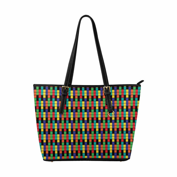 Large Leather Tote Shoulder Bag - Bohemian Multicolor Illustration - Bags