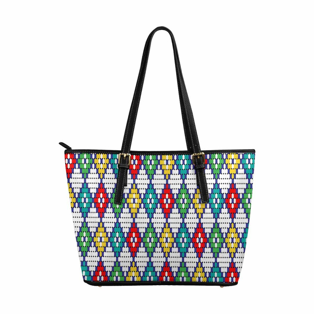 Large Leather Tote Shoulder Bag - Bohemian Multicolor Illustration - Bags