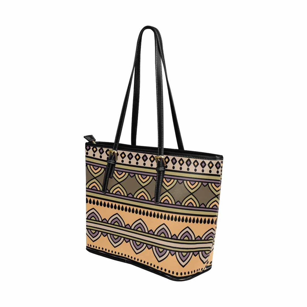 Large Leather Tote Shoulder Bag - Bohemian Multicolor Illustration - Bags