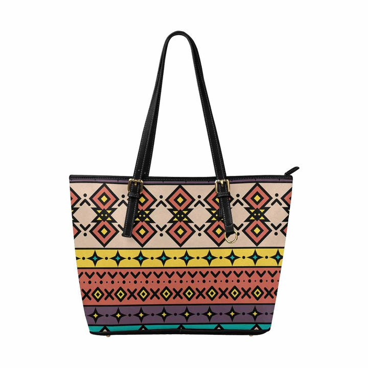 Large Leather Tote Shoulder Bag - Bohemian Multicolor Illustration - Bags