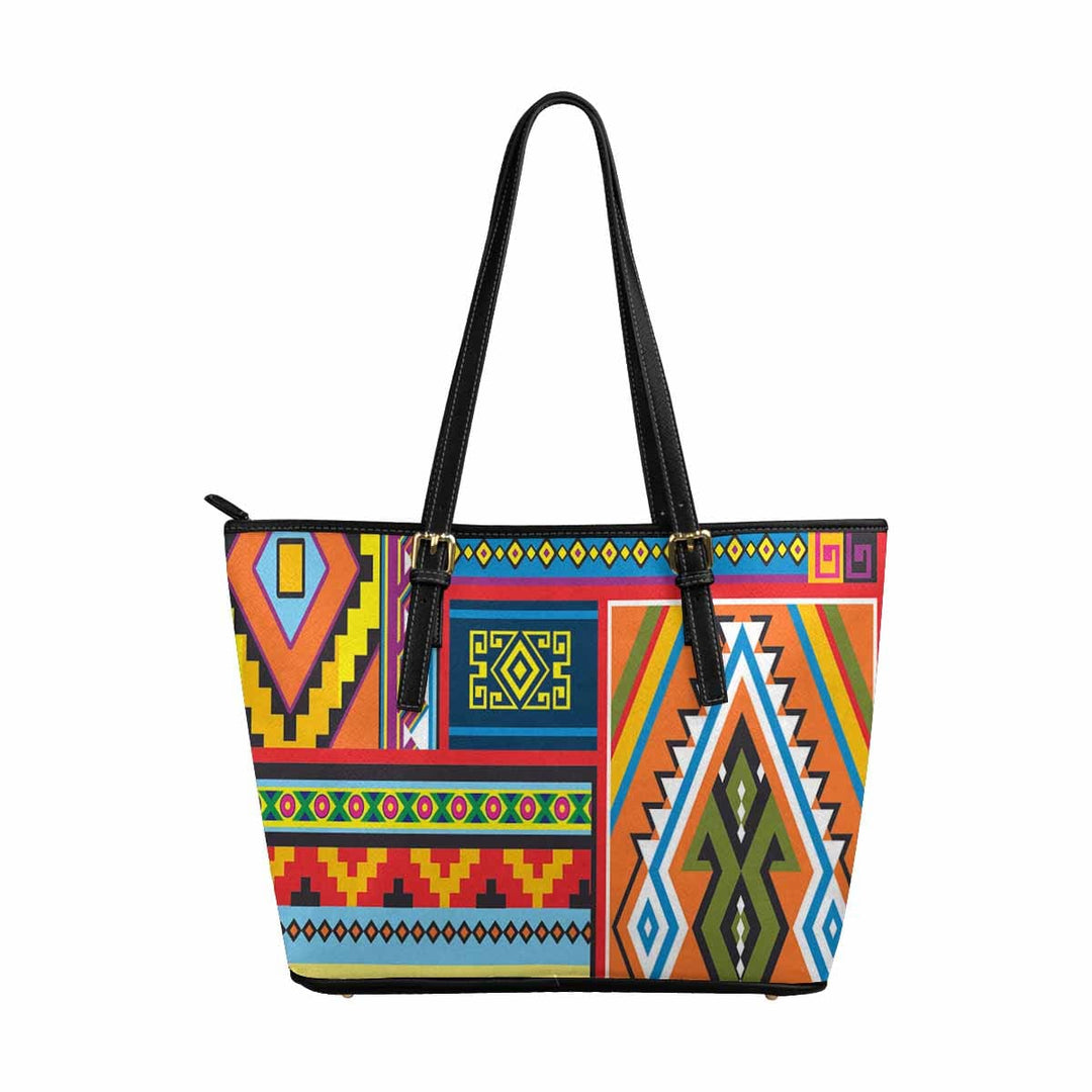 Large Leather Tote Shoulder Bag - Bohemian Pattern Illustration - Bags