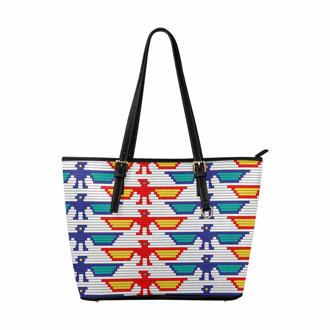 Large Leather Tote Shoulder Bag - Bohemian Multicolor Illustration - Bags