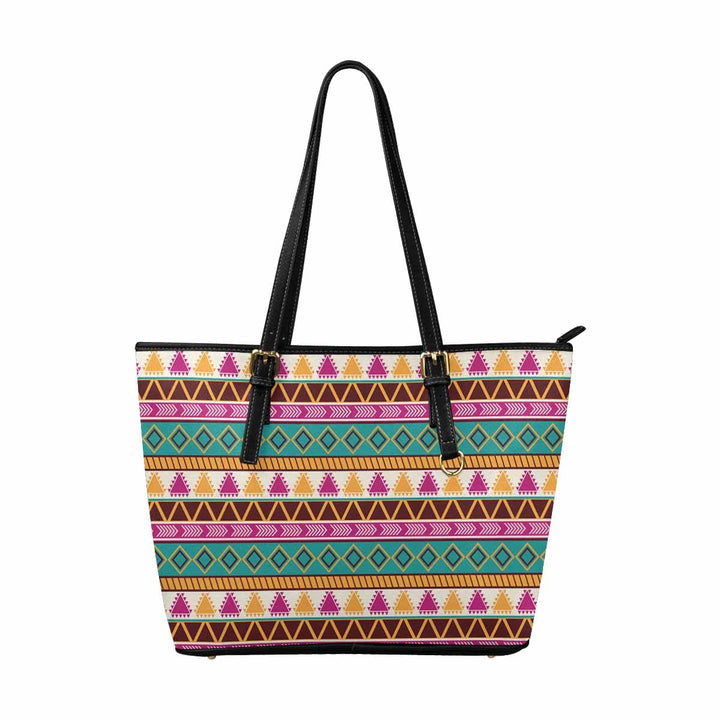 Large Leather Tote Shoulder Bag - Bohemian Multicolor Illustration - Bags