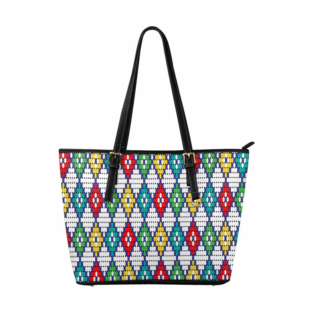 Large Leather Tote Shoulder Bag - Bohemian Multicolor Illustration - Bags