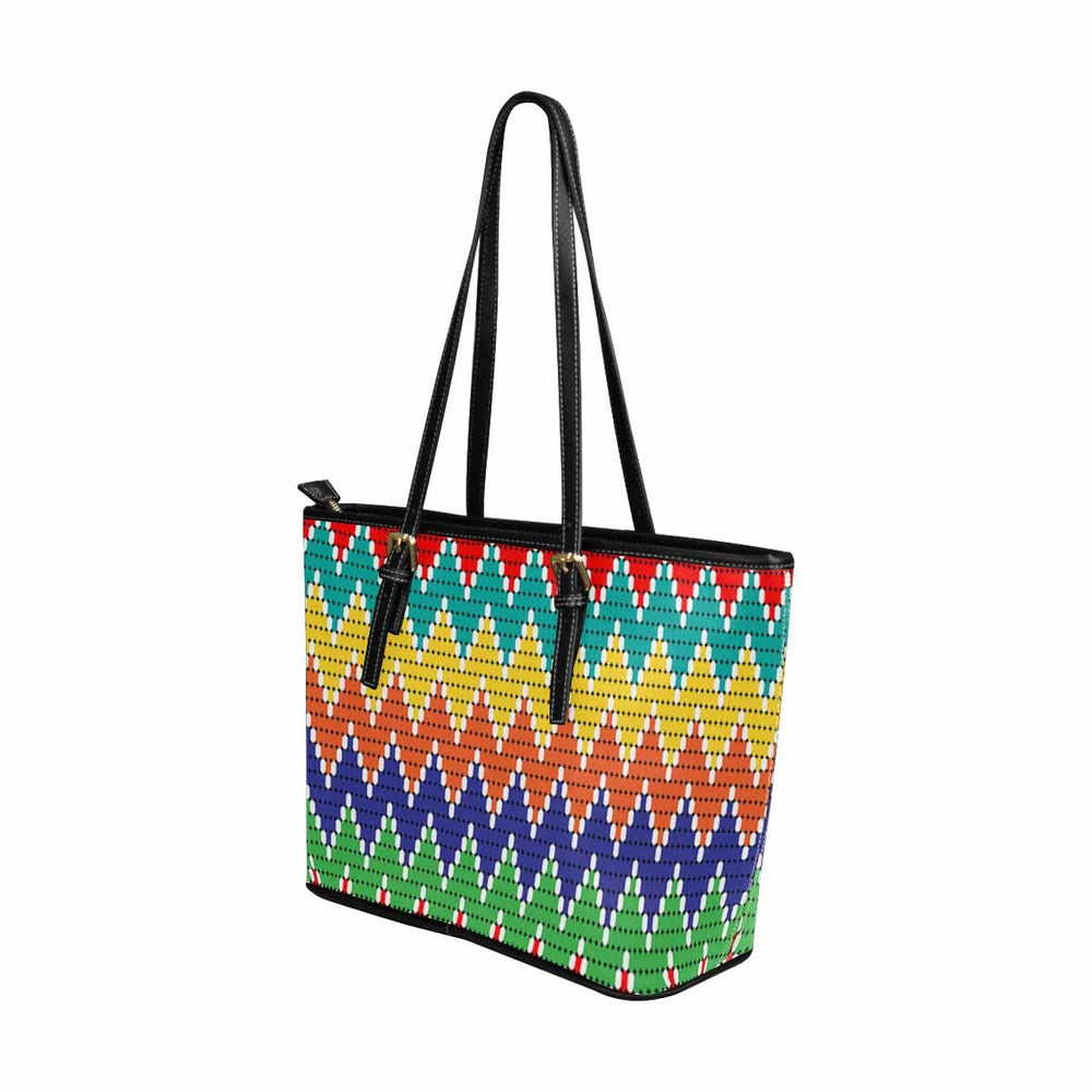 Large Leather Tote Shoulder Bag - Bohemian Multicolor Illustration - Bags