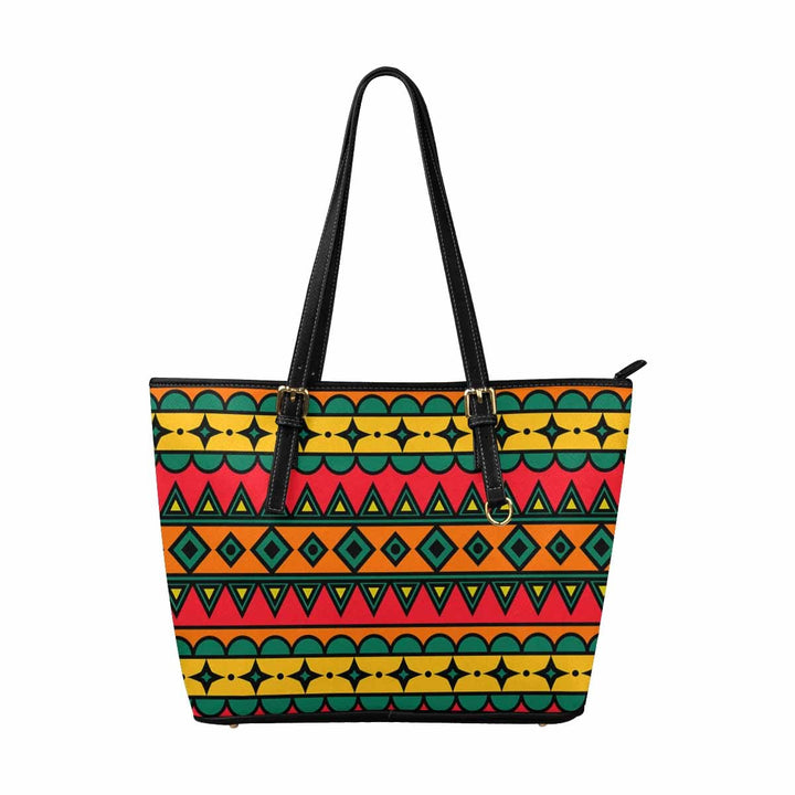 Large Leather Tote Shoulder Bag - Bohemian Multicolor Illustration - Bags