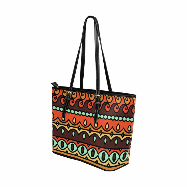 Large Leather Tote Shoulder Bag - Bohemian Multicolor Illustration - Bags