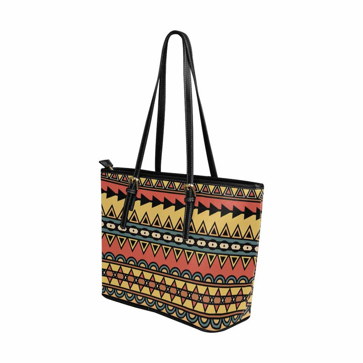 Large Leather Tote Shoulder Bag - Bohemian Multicolor Illustration - Bags