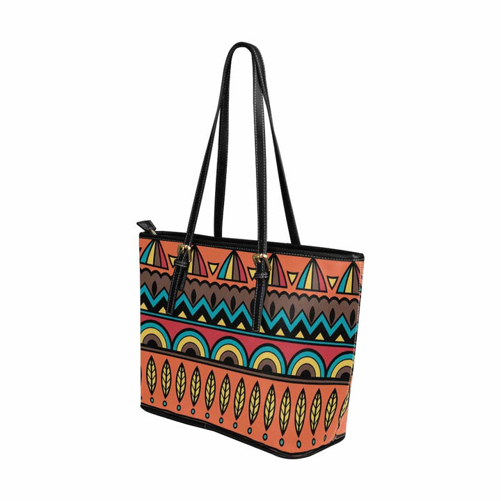 Large Leather Tote Shoulder Bag - Bohemian Multicolor Illustration - Bags