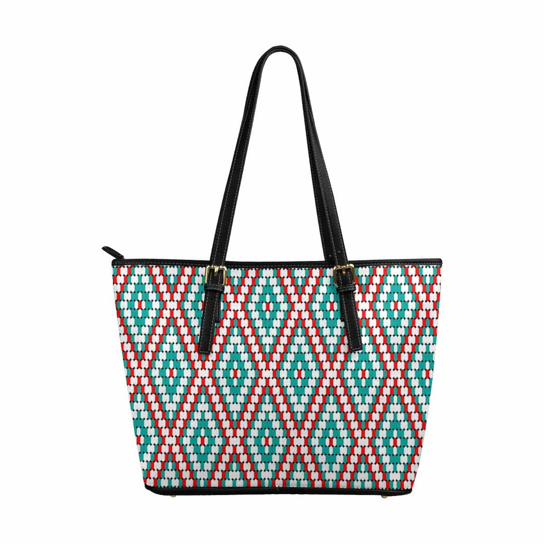 Large Leather Tote Shoulder Bag - Bohemian Multicolor Illustration - Bags