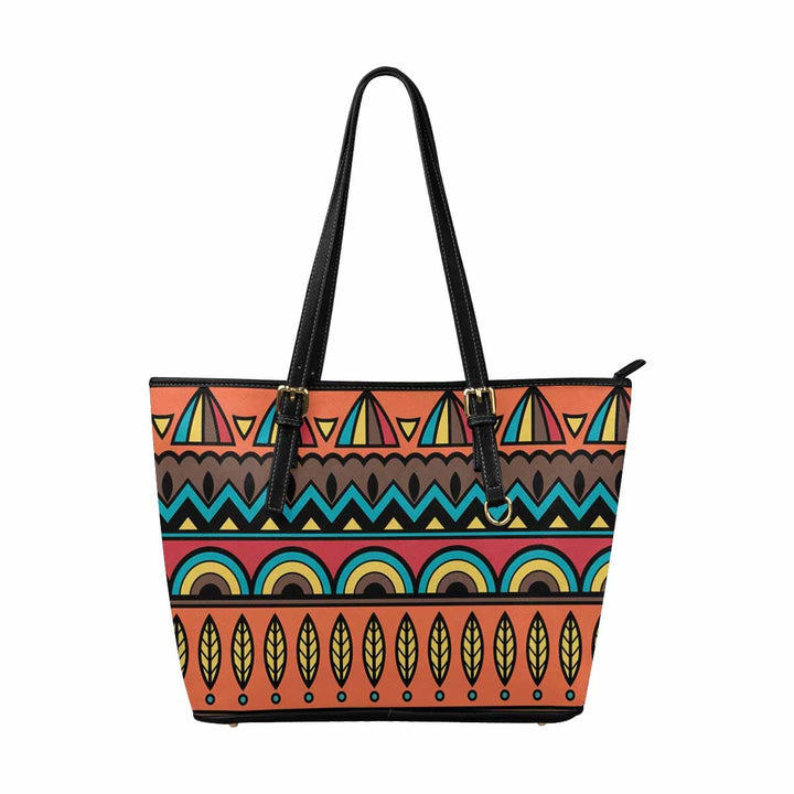 Large Leather Tote Shoulder Bag - Bohemian Multicolor Illustration - Bags