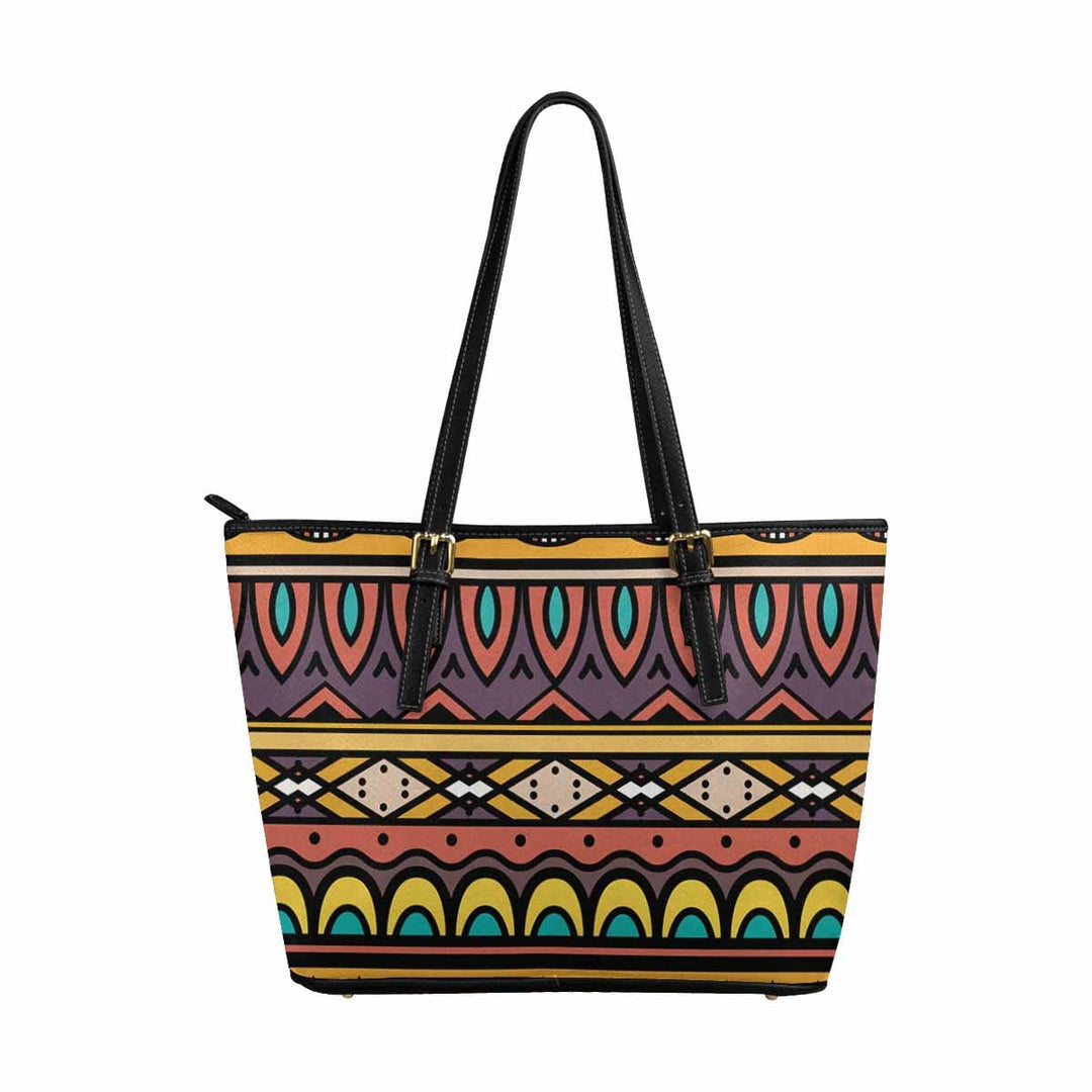 Large Leather Tote Shoulder Bag - Bohemian Multicolor Illustration - Bags