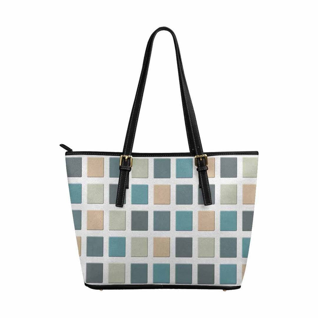 Large Leather Tote Shoulder Bag - Mosaic Tiles Blue Green - Bags | Leather Tote