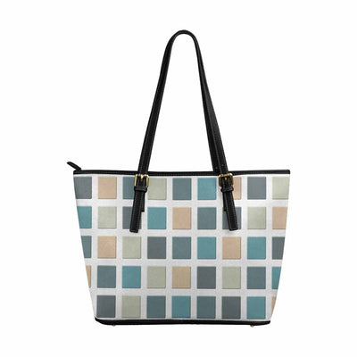 Large Leather Tote Shoulder Bag - Mosaic Tiles Blue Green - Bags | Leather Tote