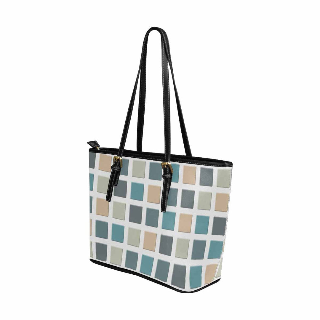 Large Leather Tote Shoulder Bag - Mosaic Tiles Blue Green - Bags | Leather Tote