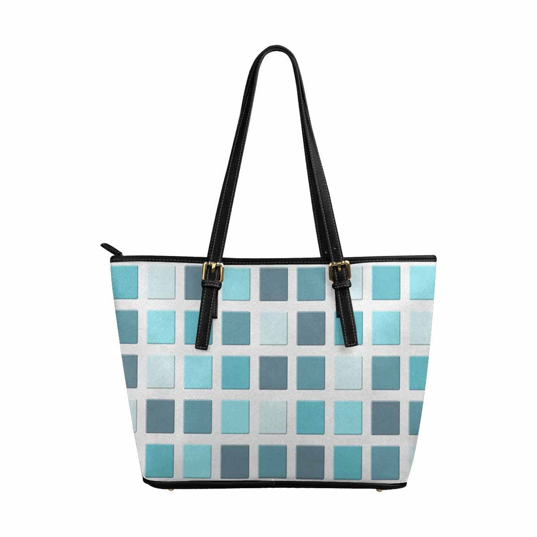 Large Leather Tote Shoulder Bag - Mosaic Tiles Blue - Bags | Leather Tote Bags