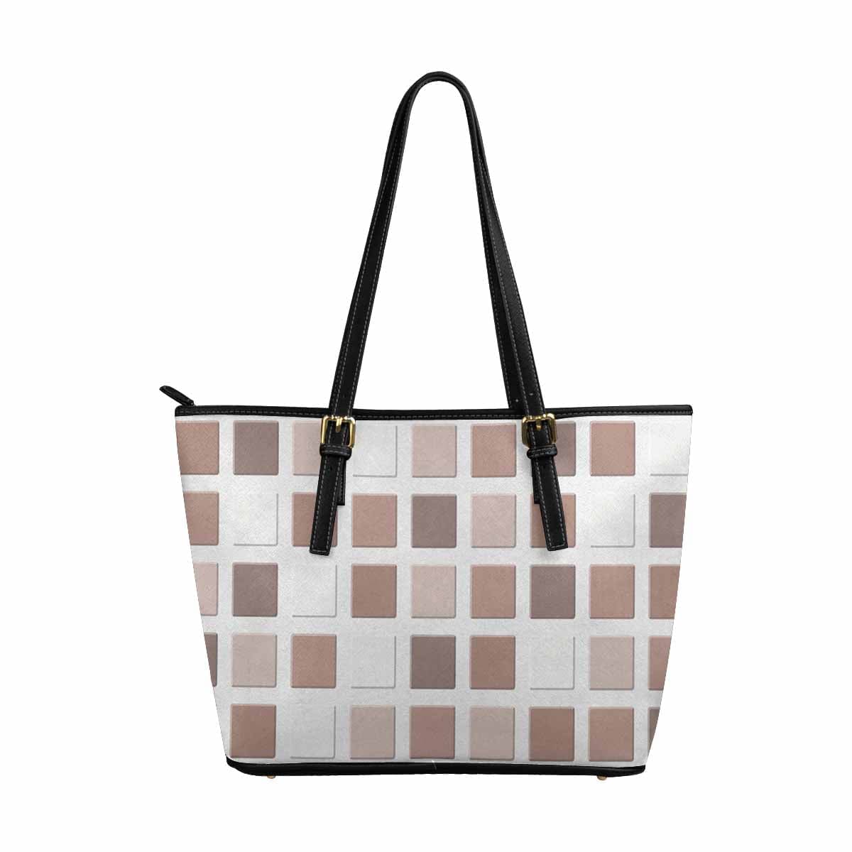 Large Leather Tote Shoulder Bag - Mosaic Tiles Brown - Bags | Leather Tote Bags