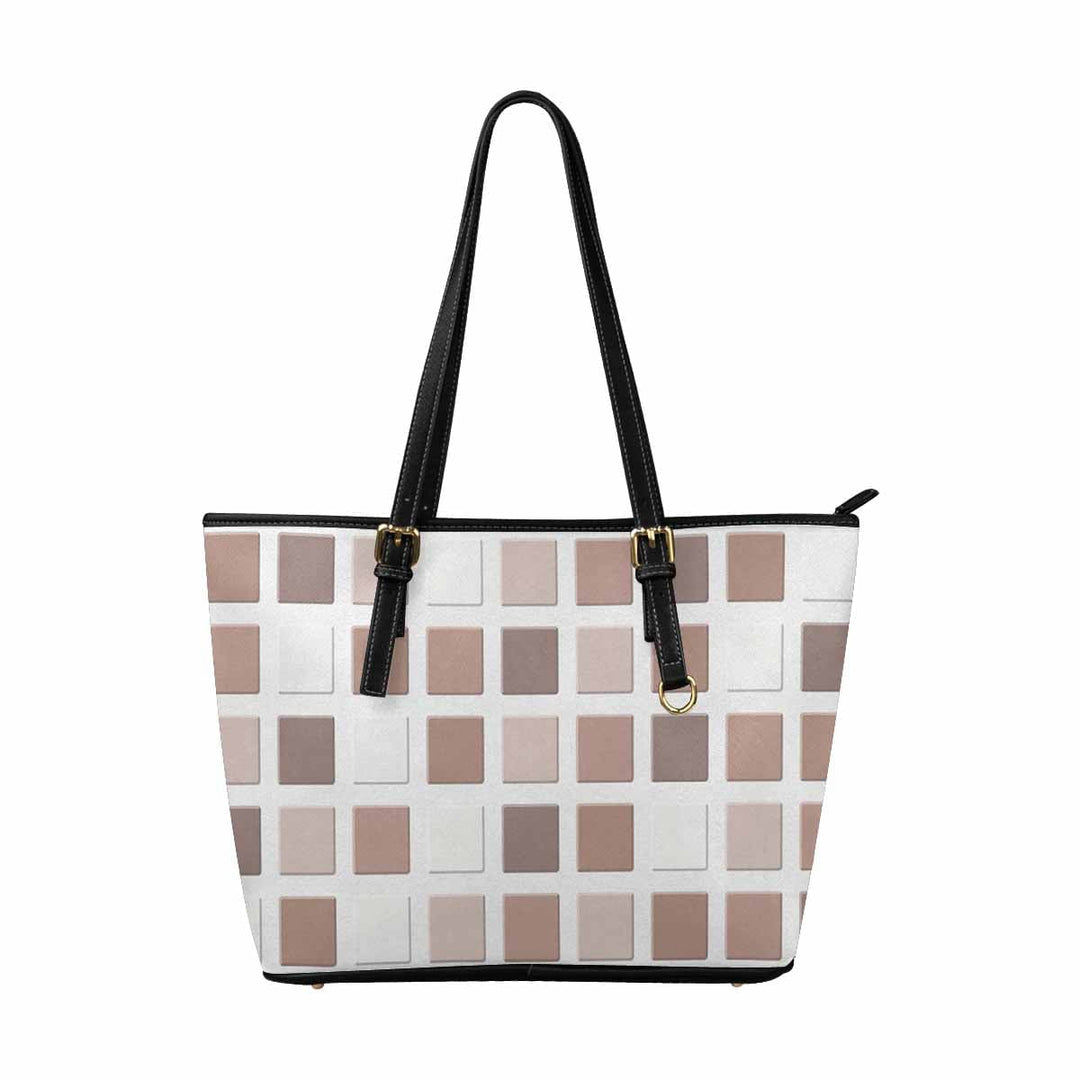 Large Leather Tote Shoulder Bag - Mosaic Tiles Brown - Bags | Leather Tote Bags