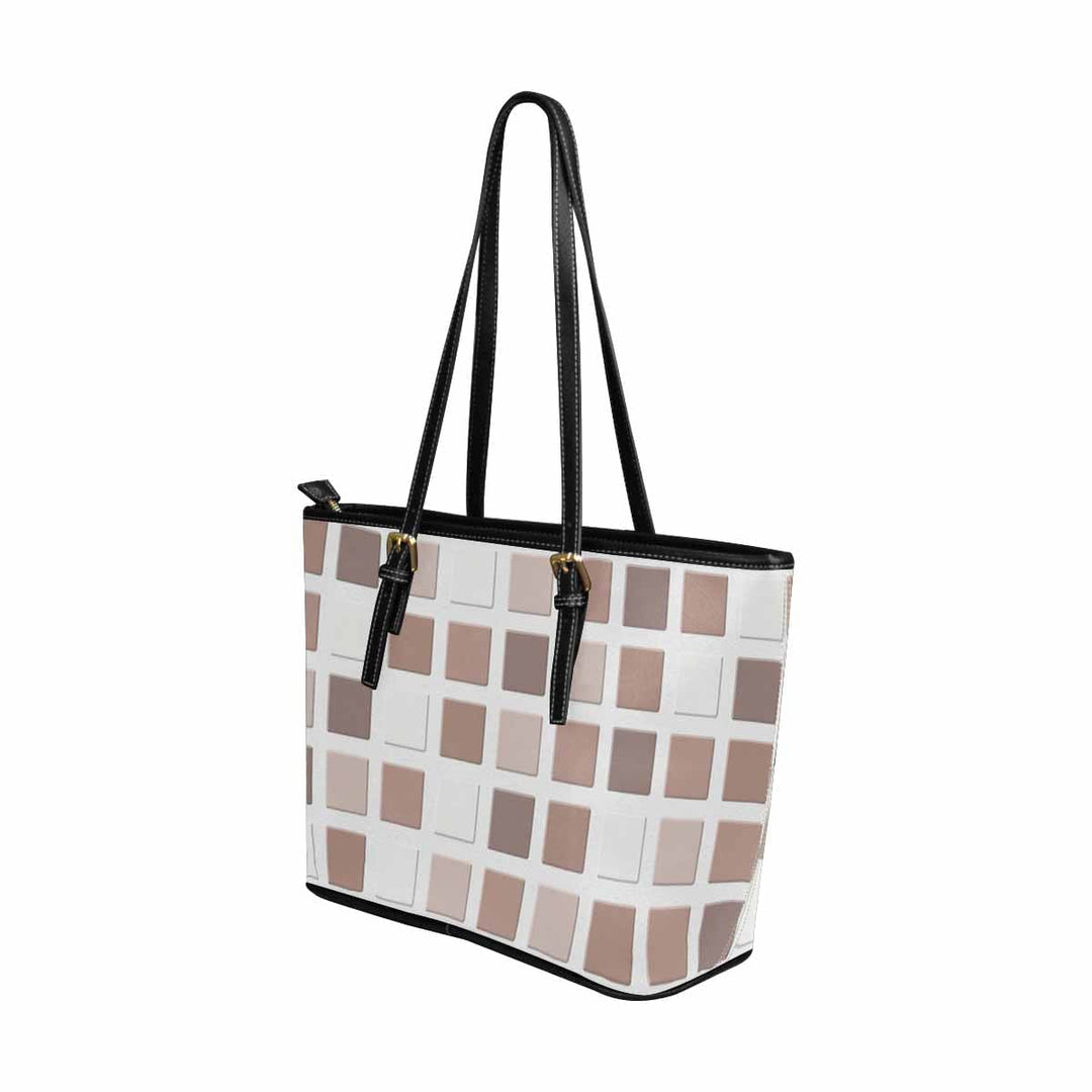 Large Leather Tote Shoulder Bag - Mosaic Tiles Brown - Bags | Leather Tote Bags