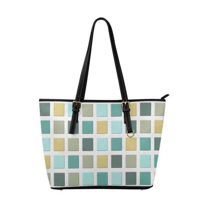 Large Leather Tote Shoulder Bag - Mosaic Tiles Green - Bags | Leather Tote Bags