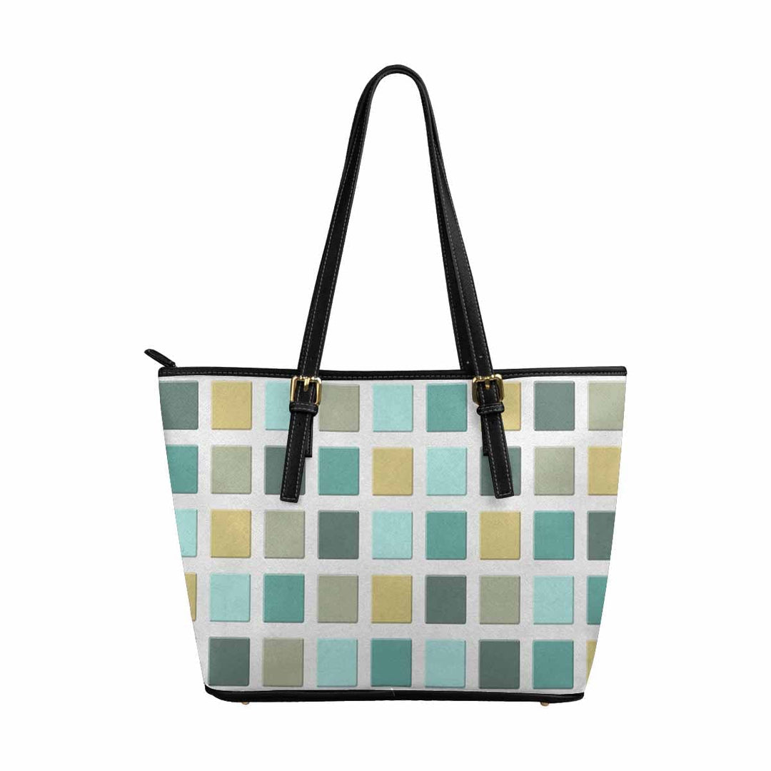 Large Leather Tote Shoulder Bag - Mosaic Tiles Green - Bags | Leather Tote Bags