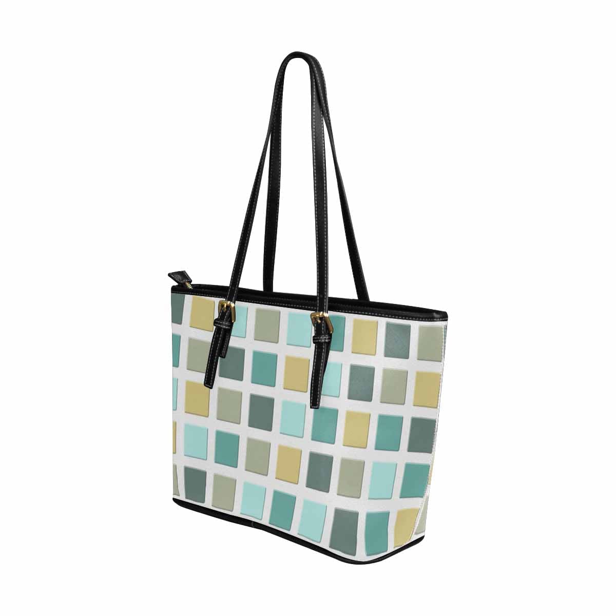 Large Leather Tote Shoulder Bag - Mosaic Tiles Green - Bags | Leather Tote Bags