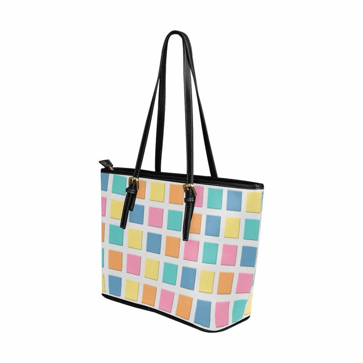 Large Leather Tote Shoulder Bag - Mosaic Tiles Multicolor - Bags | Leather Tote