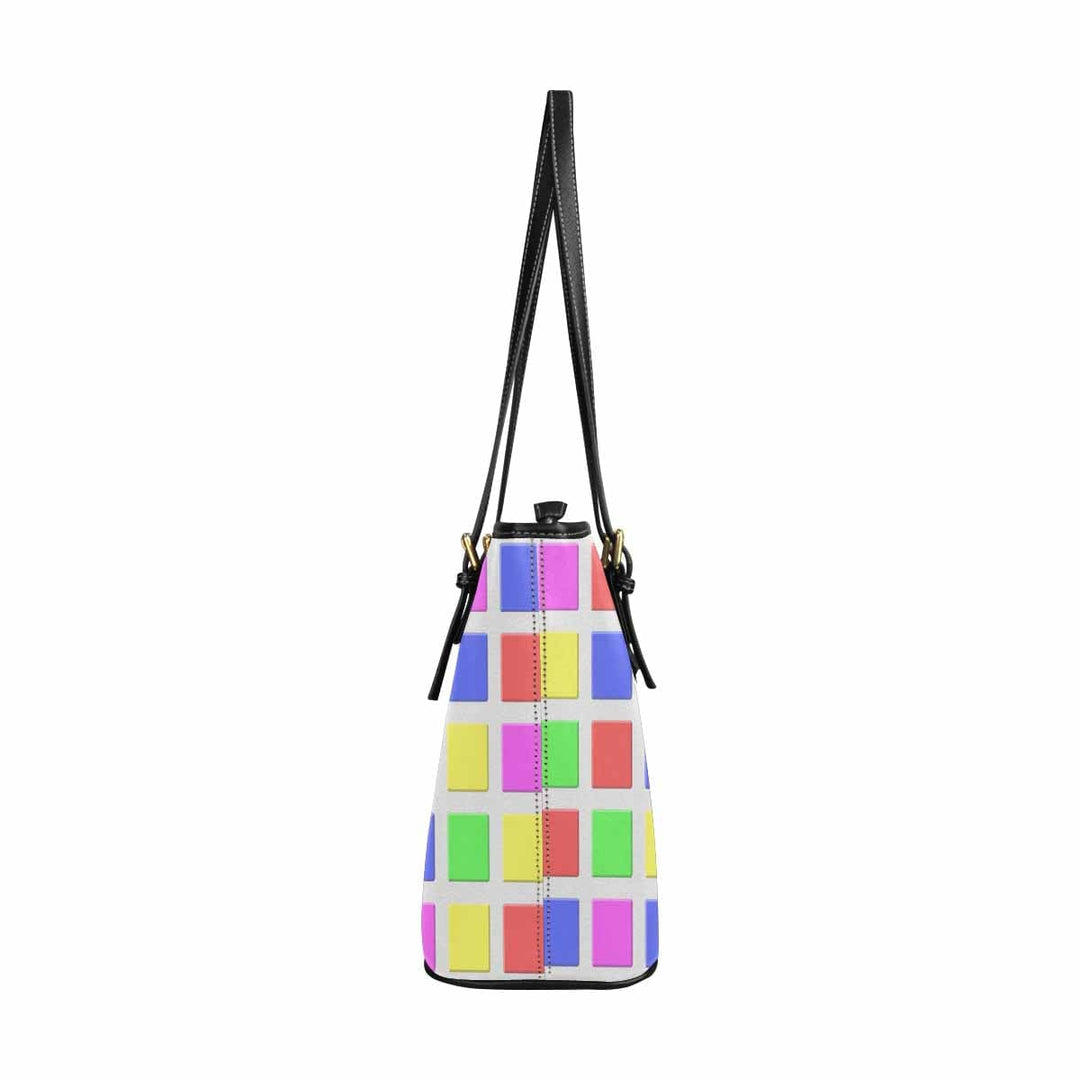 Large Leather Tote Shoulder Bag - Mosaic Tiles Multicolor - Bags/Leather Tote