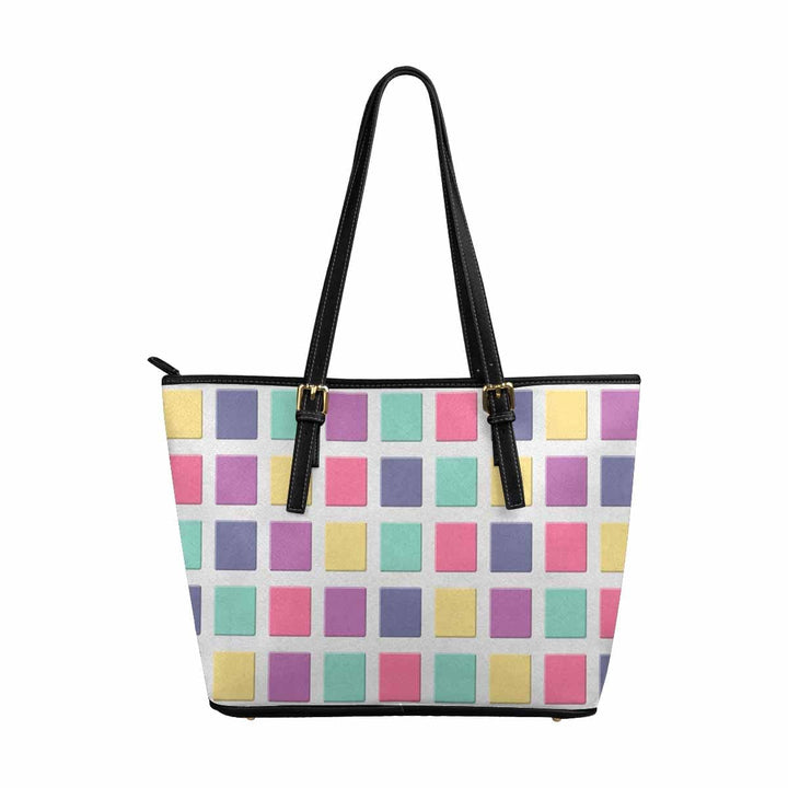 Large Leather Tote Shoulder Bag - Mosaic Tiles Multicolor - Bags/Leather Tote