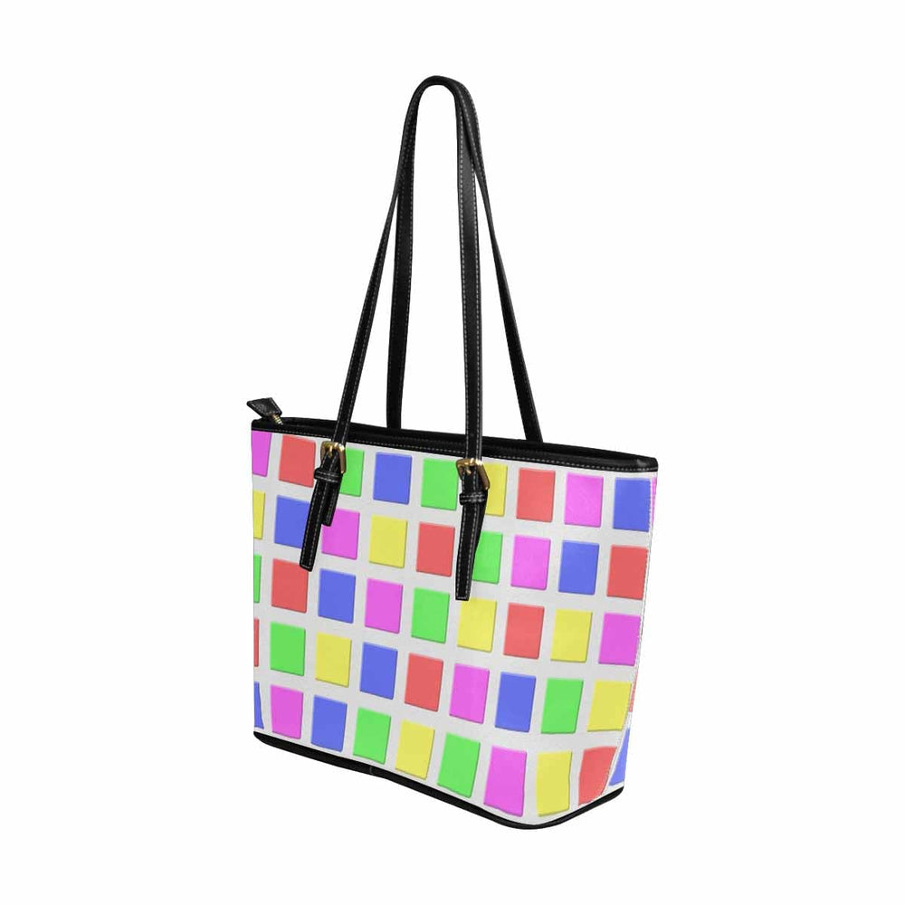 Large Leather Tote Shoulder Bag - Mosaic Tiles Multicolor - Bags/Leather Tote