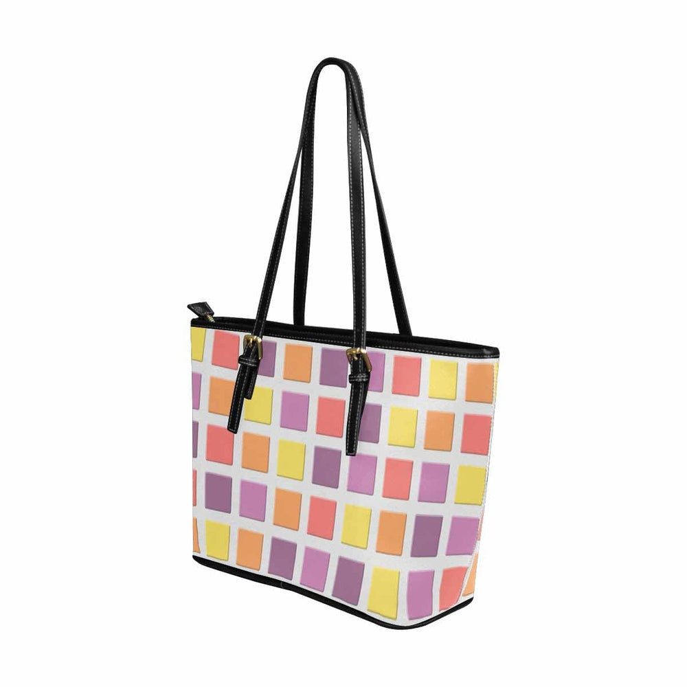 Large Leather Tote Shoulder Bag - Mosaic Tiles Multicolor Handbag