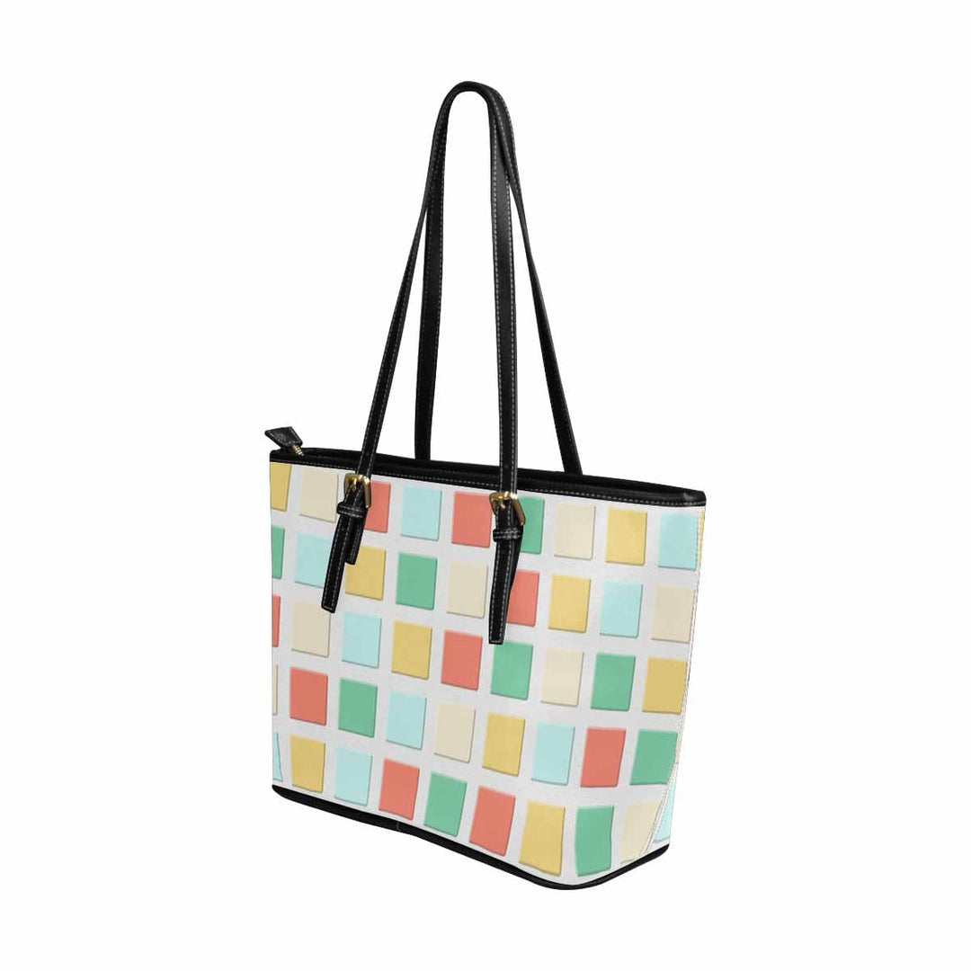 Large Leather Tote Shoulder Bag - Mosaic Tiles Multicolor - Bags/Leather Tote